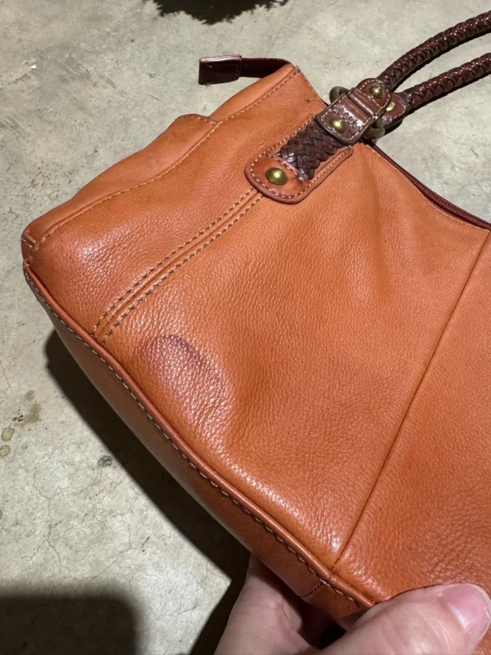 Fossil 75082 Orange Leather Shoulder Bag Purse Braided Western Boho Fall Classic
